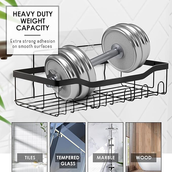 Clara Clark Bathroom Accessories Set - Bathroom Set with Adhesive Corner Shower Caddy Hanging, 25PC Bathroom Accessory Set, Grey Shower Curtain Set, Toilet Brush, Trash Can & Soap Dispenser