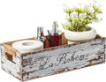 TIMRIS Farmhouse Distressed Wooden Storage Box, Rustic Bathroom Decor Box, Decorative Toilet Tank Basket, Vintage Countertop Organizer Box with Handles (Distressed White)
