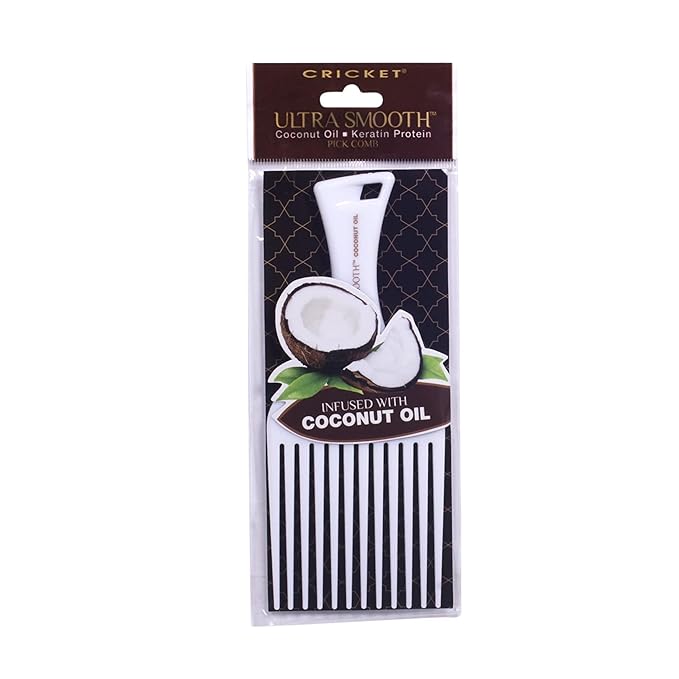 Cricket Ultra Smooth Coconut Hair Pick Comb - Infused with Coconut Oil & Keratin for Frizz-Free Shine and Volume, Ideal for Curly, Thick, and Textured Hair