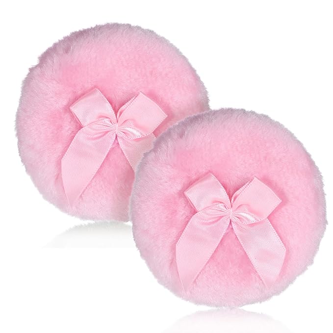 2 PCS Dusting Powder Puff, 3.4 Inch Soft Dusting Puffs Large Fluffy Powder Puff, Washable Reusable, Big Fluffy Puffs for Women Makeup Face Body(Pink+pink)