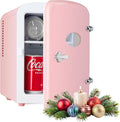 HealSmart Mini Fridge Portable 4 Liter/6 Can with Observation Window, Cooler&Warmer Small Desk Compact Refrigerator for Skin Care, Cosmetics, Beverage, Food in Bedroom, Car, Office, Dorm, Pink