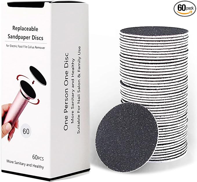 60pcs Replaceable Sandpaper Refill Discs for Electric Foot File Callus Remover Hard Dry Dead Skin Removal (Coarse 60 Grit)