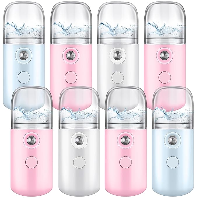 Mudder 8 Pieces Nano Facial Mister Face Sprayer Portable Handheld Humidifier Atomization USB Rechargeable 30 ml Face Steamer for Skin Care Eyelash Extensions Daily Makeup