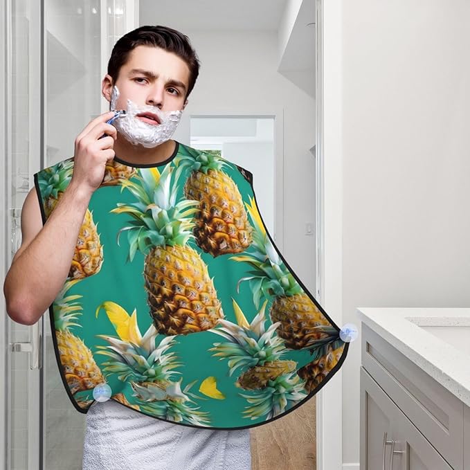 Tropical Pineapple Hawaiian Print Beard Bib Apron For Men, Beard Hair Catcher For Men Shaving Trimming,Beard Cape Cloth