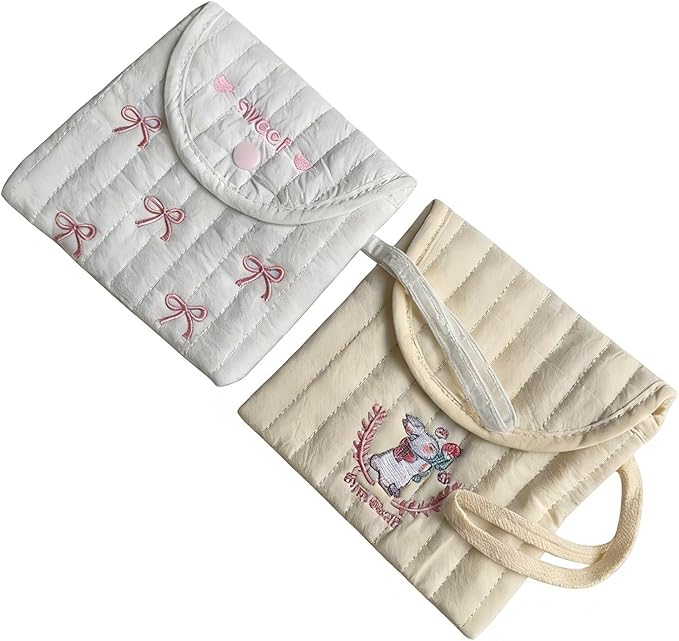Period Bag Pouch for Girls and Women, Discreet Quilted Sanitary Pad and Tampon Bag for School Travel, Cute Embroidered Feminine Hygiene Organizer, Menstrual Product Holder