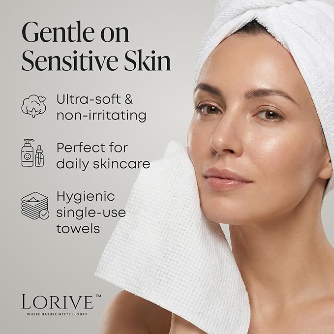 Disposable Face Towels XL 10 x 12, 60 Count – 100% Cotton Clean Skin Towels, Ultra Soft Lint Free Face Towelettes for Skincare & Makeup Removal, Thick Facial Dry Wipes for Sensitive Skin