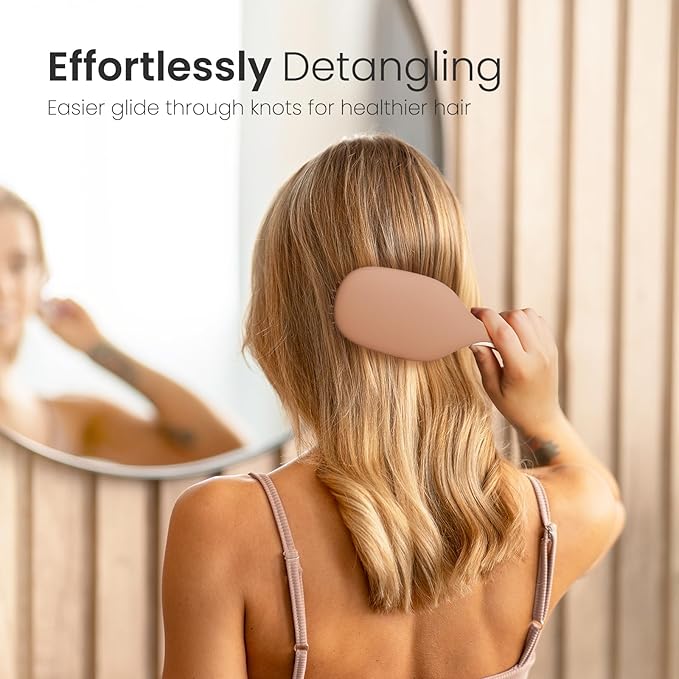 AIMIKE Mocha Mousse Detangler Brush, Pain-Free Detangling Brush with Ultra-Soft FlexGlide Bristles, Effortlessly Remove Knots & Reduce Hair Breakage, Wet Dry Paddle Brush for Women Thin Fine Hair