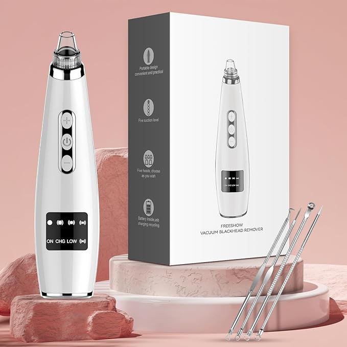 Blackhead Remover Pore Vacuum with 5 Adjustable Suction Levels Rechargeable Pore Cleaner, Electric Tools Kit