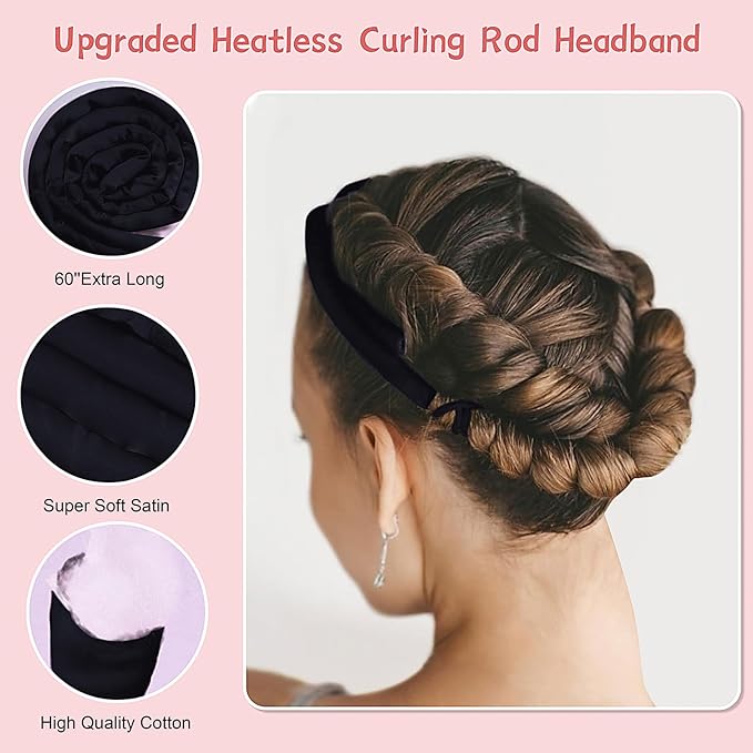 Small Heatless Curling Headband, Upgraded 60" Extra Long Soft Hair Rollers for No-Heat Overnight Curls