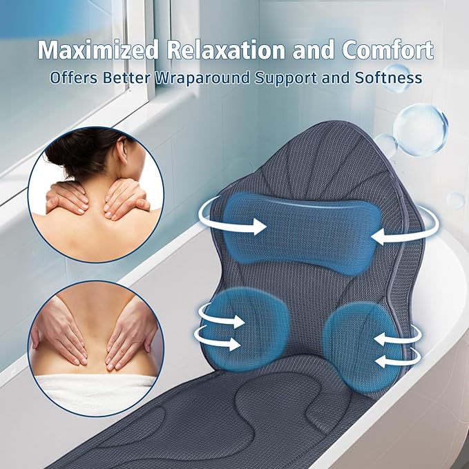 Full Body Bath Pillow for Tub-Extra Thick Bathtub Pillow with Head & Neck Support, Soft Tub Pillow for Comfort, Non-Slip Bath Cushion for Women, Men & Seniors, Luxury Bathroom Accessories