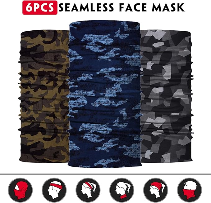 Venswell Neck Gaiter Face Mask Men Women,Seamless Bandana Rave Face Cover Scarf Mask,Balaclava,Headband, Head Wrap,Headwear