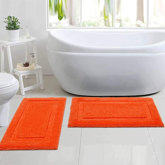SHACOS Super Soft Bathroom Rugs Sets 2 Pieces 20x32 inch Bath Mats Non Slip Washable Microfiber Bathroom Mats Absorbent Bath Rugs Shower Rugs, Orange