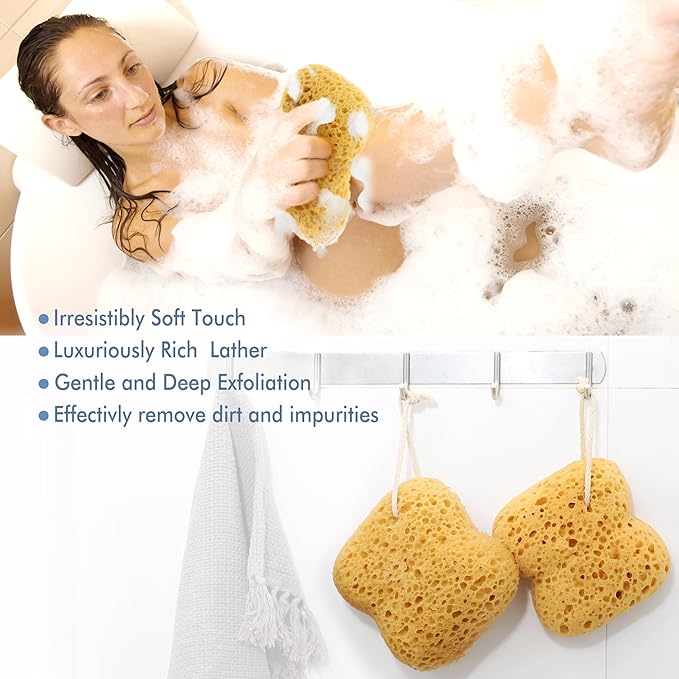 Bath Sponges for Adults, 3Pcs Exfoliating Body Sponges Shower Scrub Wash Puff Dense Foam for Gentle & Deep Cleansing for Sensitive Dry Skin (Assorted Color Loops)