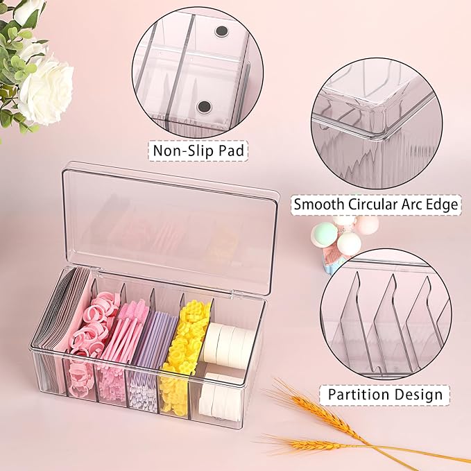 ELLDOO Lash Cart Organizer For Lash Techs, Acrylic Lashes Extension Box, Large Capacity False Eyelash Supplies Organizer Storage Box, Separated Lashes Supplies Container with Lid