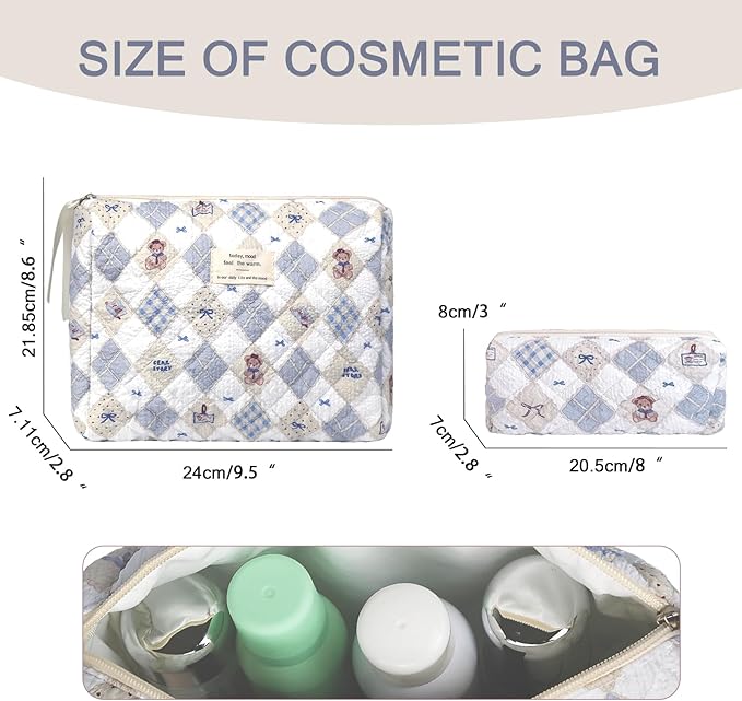 2PC Makeup Bag Set, Cute Cosmetic Bag for Women Girls, Floral Coquette Aesthetic Toiletry Bag, Travel Make Up Organizer Bag (Elephant)