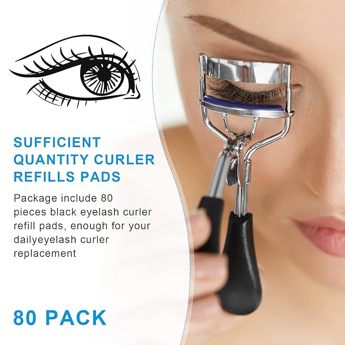 Mudder 80 Pieces Eyelash Curler Refills Eyelash Curler Pads Silicone Rubber Replacement Refills Pads for Universal Eye Lash(White, Aqua Blue,Dark Blue)