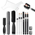 DUAIU 12Pcs Beard Shaper Tool Kit for Men Grooming, White Black Barber Pencil for Lineup Edging with Sharpener, Hairline Beard Guide Shaping Barber Comb Clipper Cleaning Brushes Hair Combs Set