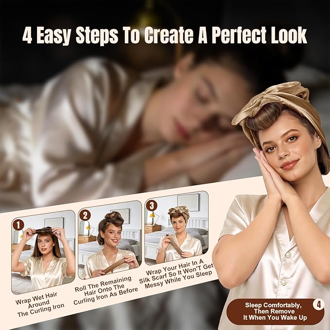 TULOBI 3 Pcs Heatless Curls Overnight - Upgraded Velvet Heatless Hair Curler with Velcro Fastener, Overnight Jumbo Blowout Rods, Hair Curlers to Sleep in for All Hair Types (Khaki)