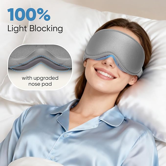 Weighted Eye Mask for Sleeping - Sleep Mask for Women & Men, Blackout 3D Contoured Sleeping Mask for Side Sleeper, Zero Pressure Soft Night Eye Cover with Adjustable Strap for Travel, Gray