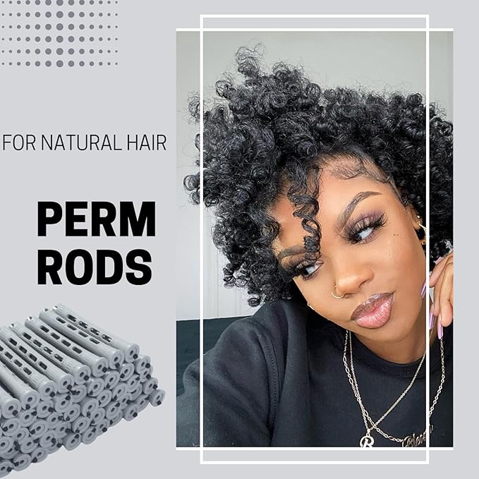 Perm Rods,60 pcs Hair Rollers for Natural Hair Long Short Styling Tool Curlers Small Size 0.59 inch Gray Color