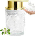 Golden Foaming Soap Dispenser - 7 oz Clear Glass Foam Hand Soap Dispenser for Bathroom & Kitchen, Refillable Dish Dispenser, Foam Hand Wash Dispenser with Foam Pump