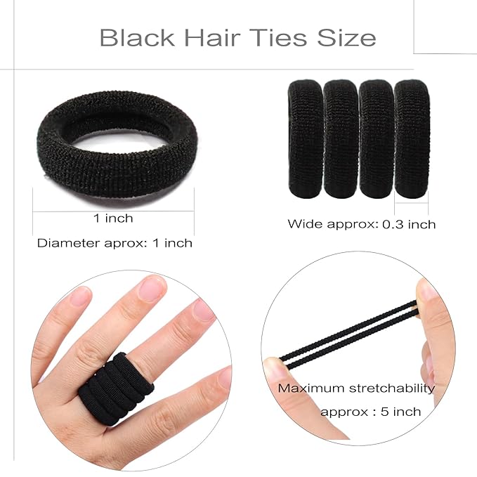 WillingTee Baby Hair Ties,300PCS Nylon Toddler Hair Ties for Girls, Kids Seamless Hair Bands,Girls Elastic Ponytail Holders,Black