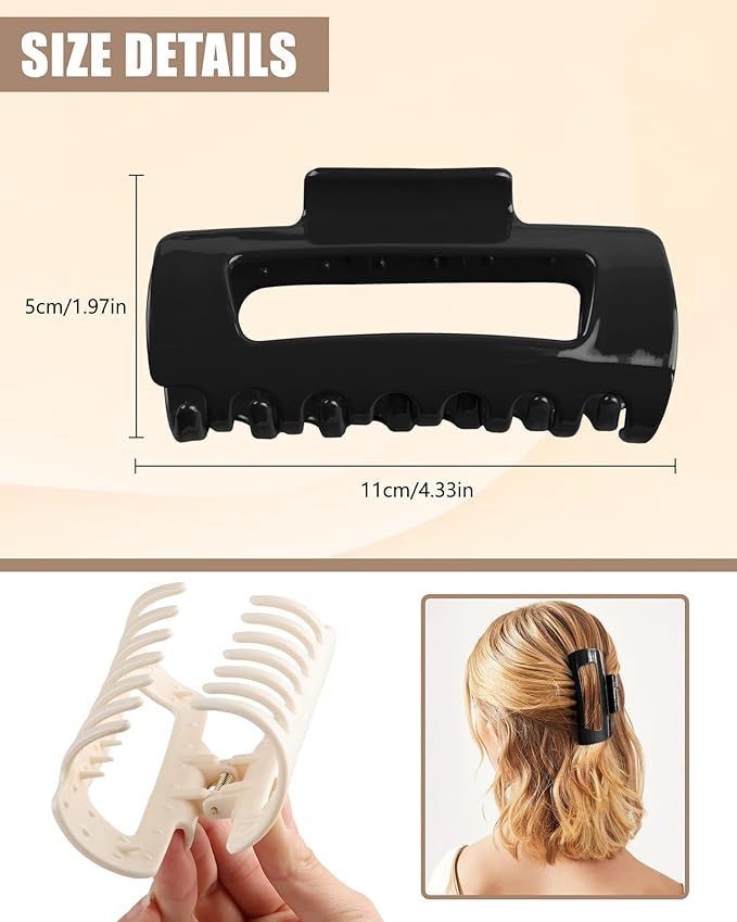 Soft & Flexible Hair Claw Clip 4-Pack, Large Squishy Claw Clips for Thick Hair, Lightweight Volumizing Hair Clips, Strong Hold Non-Slip Hair-Pins for Women Daily Use（Black+Gray+Coffee+White）