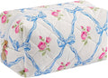 Makeup Bag Travel Cosmetic Bag for Women Girls, Zipper Make Up Pouch, Floral Flowers Toiletry Organizer Makeup, Portable Storage Bag, Cosmetic Travel Cloth Bag (Blue Bowknot/Gold Zipper)