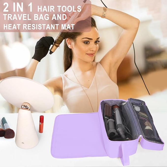 Hair Tools Travel Bag with Heat Resistant Mat Hair Styling Accessories Storage Case for Hair Dryer Flat Iron Straightener Curling Iron Haircare Accessories Travel Essentials for Women