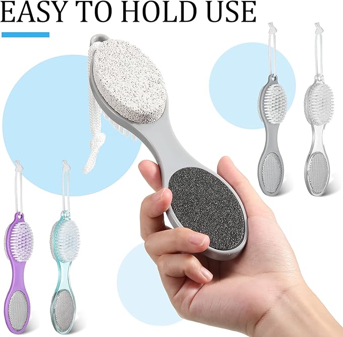 Sieral 4 Pack Pumice Stone Brush for Feet 4 in 1 Scrubber Foot Care Pedicure Kit with Grinding Pumice, Cleaning Brush, Foot File and Rubbing Footplate for Women Men Home Care Set