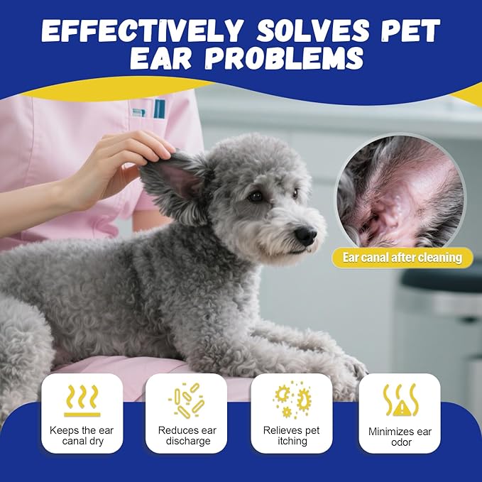 Dog Ear Hair Removal Kit – Ear Powder, Safety Round Tip Scissors & Locking Tweezers – At-Home Grooming Set for Hair Plucking, Wax Removal & Odor Control – Ideal for Poodles & Doodles