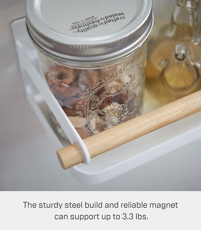 YAMAZAKI Home Tosca Magnetic Spice Storage Rack Organizer For Fridge - Steel + Wood