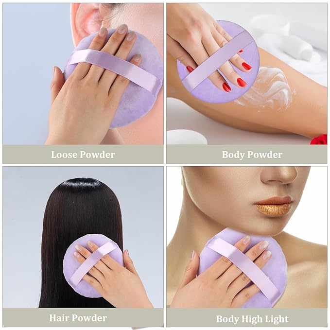 5 Inch Body Powder Puff, 1 Pack Ultra Soft Velour Setting Powder Puffs Large Washable Round Makeup Sponge Applicator for Face Cleaning, Makeup & Loose Powder, Bath Powder, Powder Foundation Blending