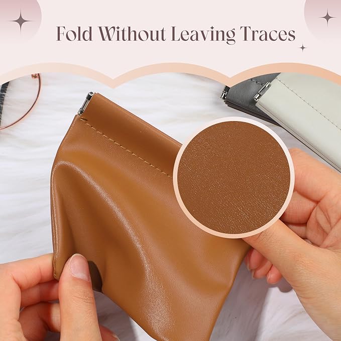 ISKYBOB 4PCS Small Makeup Bag for Purse, 4.7in Portable Leather Pocket Cosmetic Bag Squeeze Coin Purse for Women Snap Closure Organizer Pouch Mini Self-Closing Lipstick Pouchic for Travel (Business)
