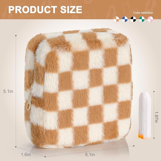 Sanitary Napkin Storage Bag, Period Bag for Teen Girls, Checkered Portable Menstrual Pad Pouch for Panty Liners, Tampon Storage Pouch for Women Ladies Daily Use Storage Purse Travel