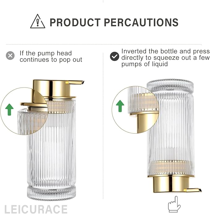 Glass Liquid Soap Dispenser, Refillable Liquid Dispenser with Gold Pump, Hand Soap Dispenser for Bathroom Kitchen, Modern Home Bathroom Kitchen Decor （Liquid Type/Gold）
