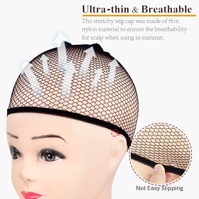 MORGLES 6PCS Wig Cap Non Slip, Black Mesh Net Wig Caps for Women Men, Weaving Hair Net Close End Fishnet