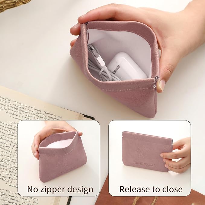 RIGHT AWAY 2 PCS Small Makeup Bag for Purse,Mini Cosmetic Organizer Make Up Bag for Women,Squeeze Coin Purse Pouch,Portable Tiny Makeup Pouches for Cosmetic Accessories,Lipstick, Jewelry, Card, Coins