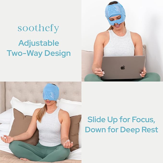 Migraine Relief Cap with Slide-Up Eye Mask - Patent Pending - Headache Relief Hat for Hangover, Stress, Tension - Buttery Soft, Made for Bad Days
