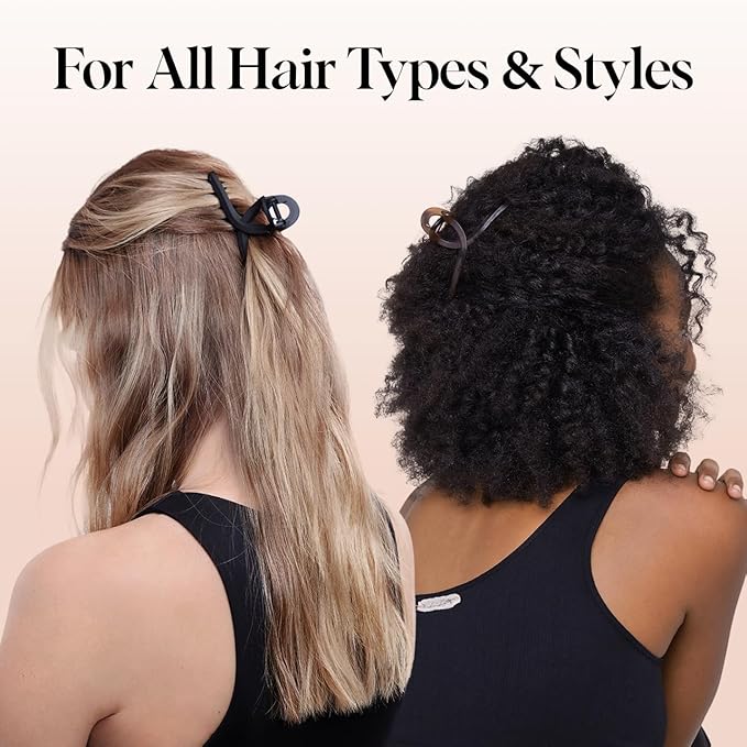 Kitsch Large Hair Clips for Women - Fashionable Loop Hair Claw Clips | Matte Plastic, Easy-Grip | Perfect for Everyday Use & Special Occasions | Ideal Gifts for Women - Tortoise & Black, 2 Pcs
