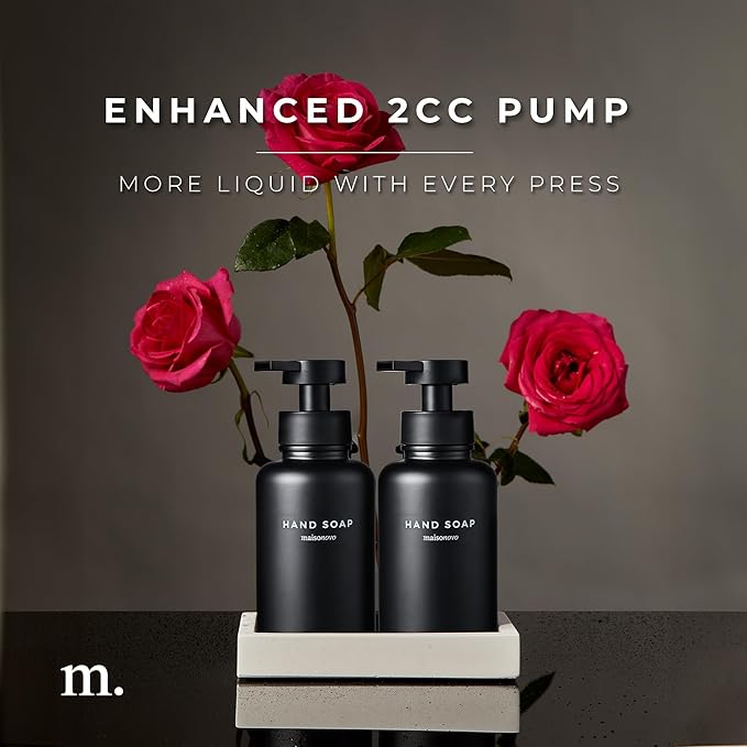 MaisoNovo Glass Foaming Soap Dispenser 14 Oz | Black Glass Black Pumps + Ceramic Tray