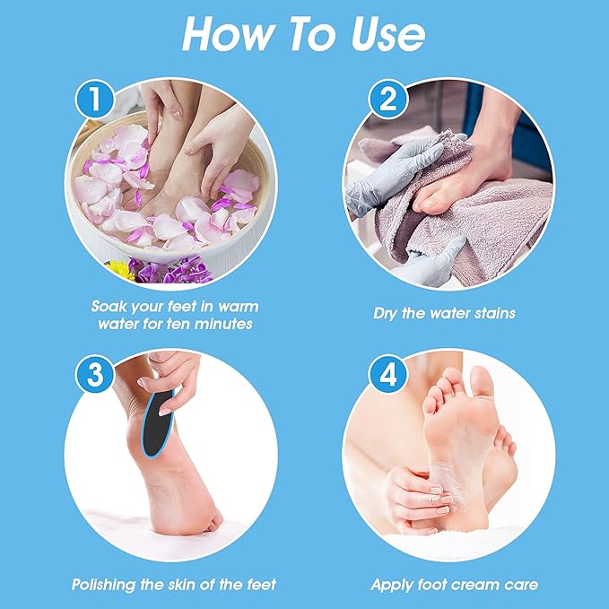 4 Pieces Double Sided Pedicure Foot File Foot Scraper, Exfoliator Remover Dead Skin Hard Skin Calluses Foot Scrubber Reusable Foot Care Pedicure Tool for Wet and Dry Cracked Feet 2 Sizes