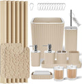 Bathroom Accessories Set - 25PC Bathroom Sets with Shower Curtain and Rugs, Beige Bathroom Set with Trash Can, Soap Dispenser, Soap Dish & Toilet Brush
