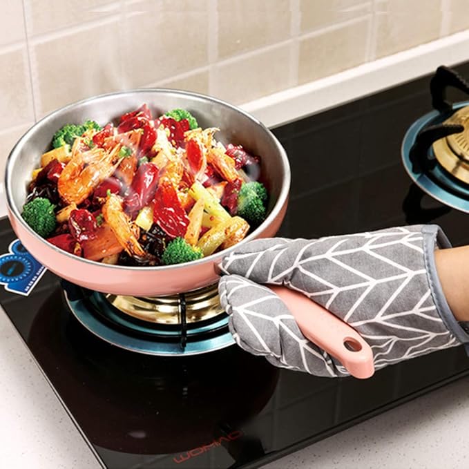 Oven Mitts and Potholders BBQ Gloves-Oven Mitts and Pot Holders Sets with Recycled Cotton Infill Silicone Non-Slip Cooking Gloves for Cooking Baking Grilling (4-Piece Set,Grey)