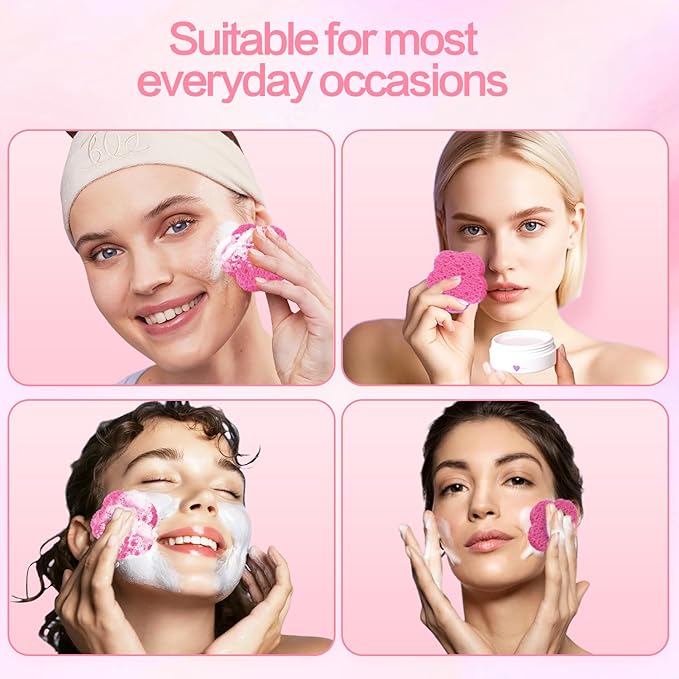100-Count Facial Sponges Compressed Facial Sponges Natural Facial Cleansing Sponges Pads Cute Flower Shape Exfoliating Sponges for Cleansing Reusable,Best Makeup Gift, Pink