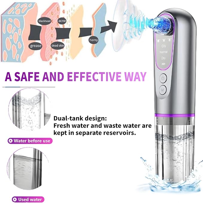 Blackhead Remover Suction Pore Vacuum Hydro Facials Hydrating Pore Cleaner Machine Pimple Extractor with USB Charging Cable Beauty Device