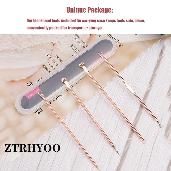Blackhead Remover Pimple Comedone Extractor Tool Best Acne Removal Kit - Treatment for Blemish, Whitehead Popping, Zit Removing for Risk Free Nose Face Skin with Case(Rose, 4 Piece Set)