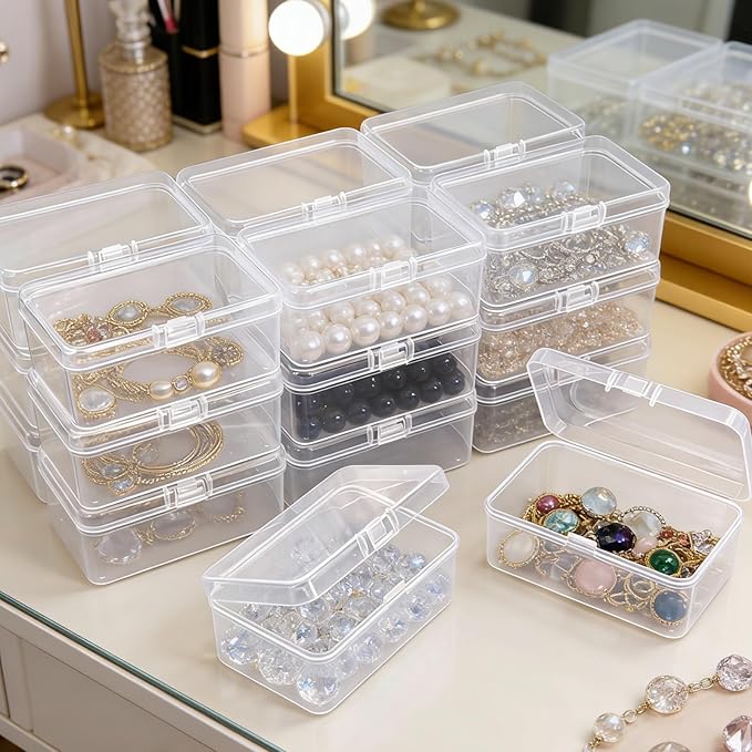 20 Pack Rectangular Clear Plastic Storage Containers Box with Hinged Lid for Beads and Other Small Craft Items (3.35 x 2.17 x 1.38 inch)