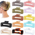12 Pack Large Square Hair Claw Clips for Women and Girls, 4.1 x 2.1 x 1.2 inch, 12 Rubber Paint and Plastic Materials, Non-Slip Jumbo Jaw Design - Jelly