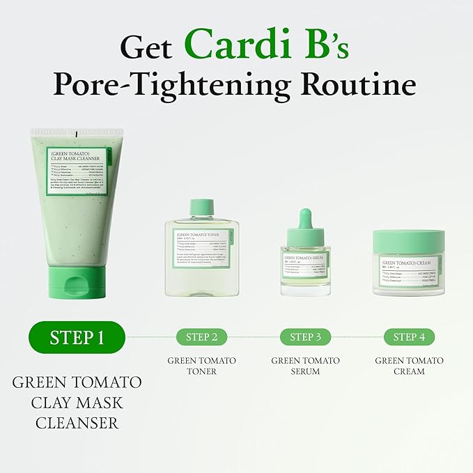 FULLY Green Tomato Facial Cleanser, Cardi B’s Clay Mask Cleanser for Deep Pore Cleanse & Pore Detox, Blackhead & Sebum Control, Gentle Face Wash for Women, Korean Skincare